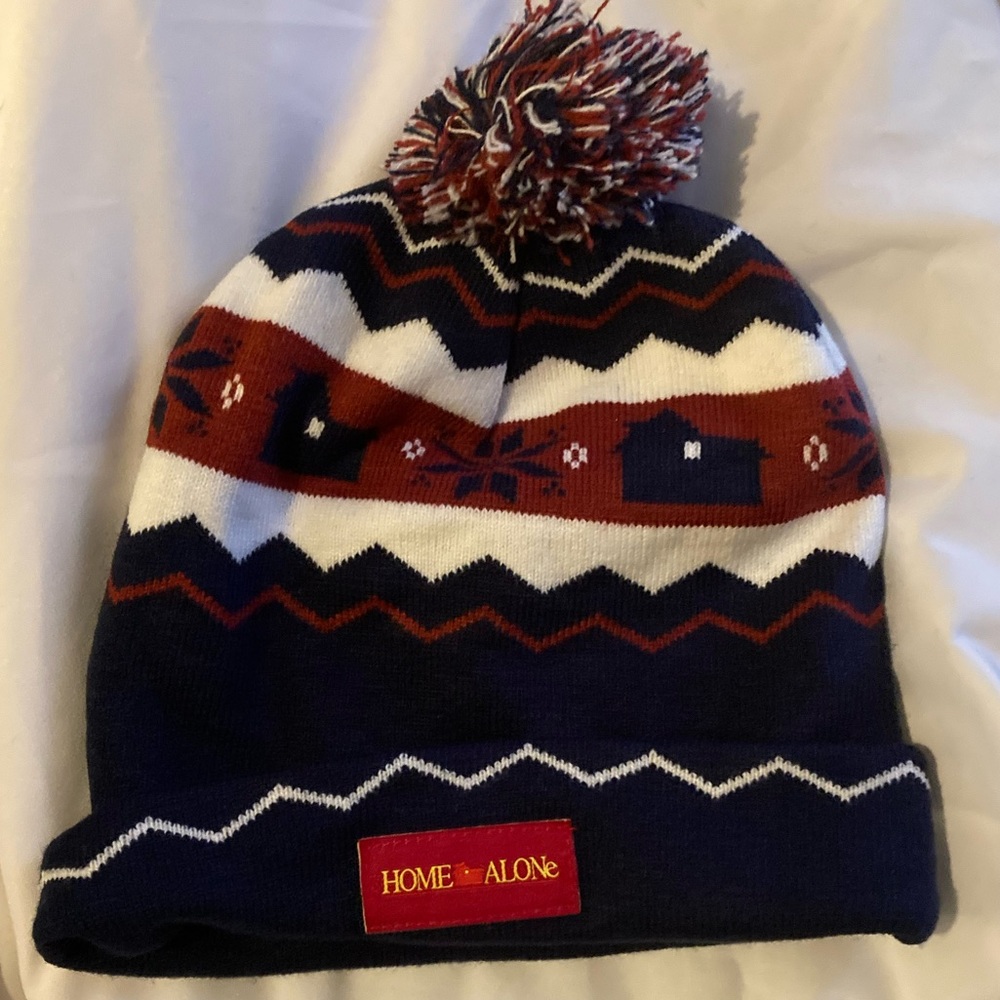 Home Alone Navy and White Pom-Pom Beanie